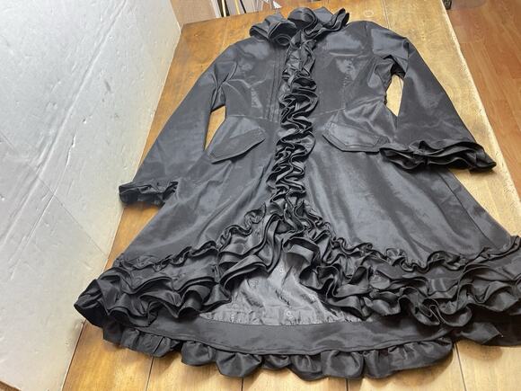 Samuel Dong Dresses & Skirts - Samuel Dong Bubble Coat Dress Black Medium Ruffle Trench Goth READ